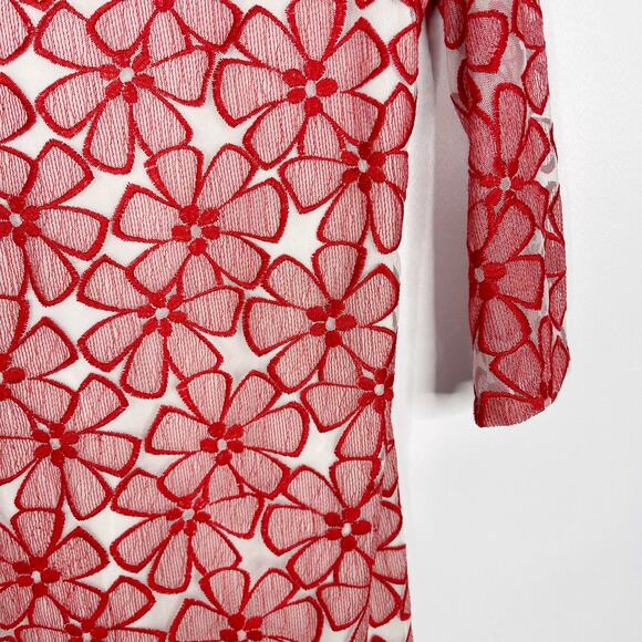 Diane Von Furstenberg 8 Red Sarita Floral Embroidered Sheath Dress 3/4 Sleeve - Picture 4 of 12